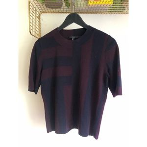 Navy and burgundy wool knitted top